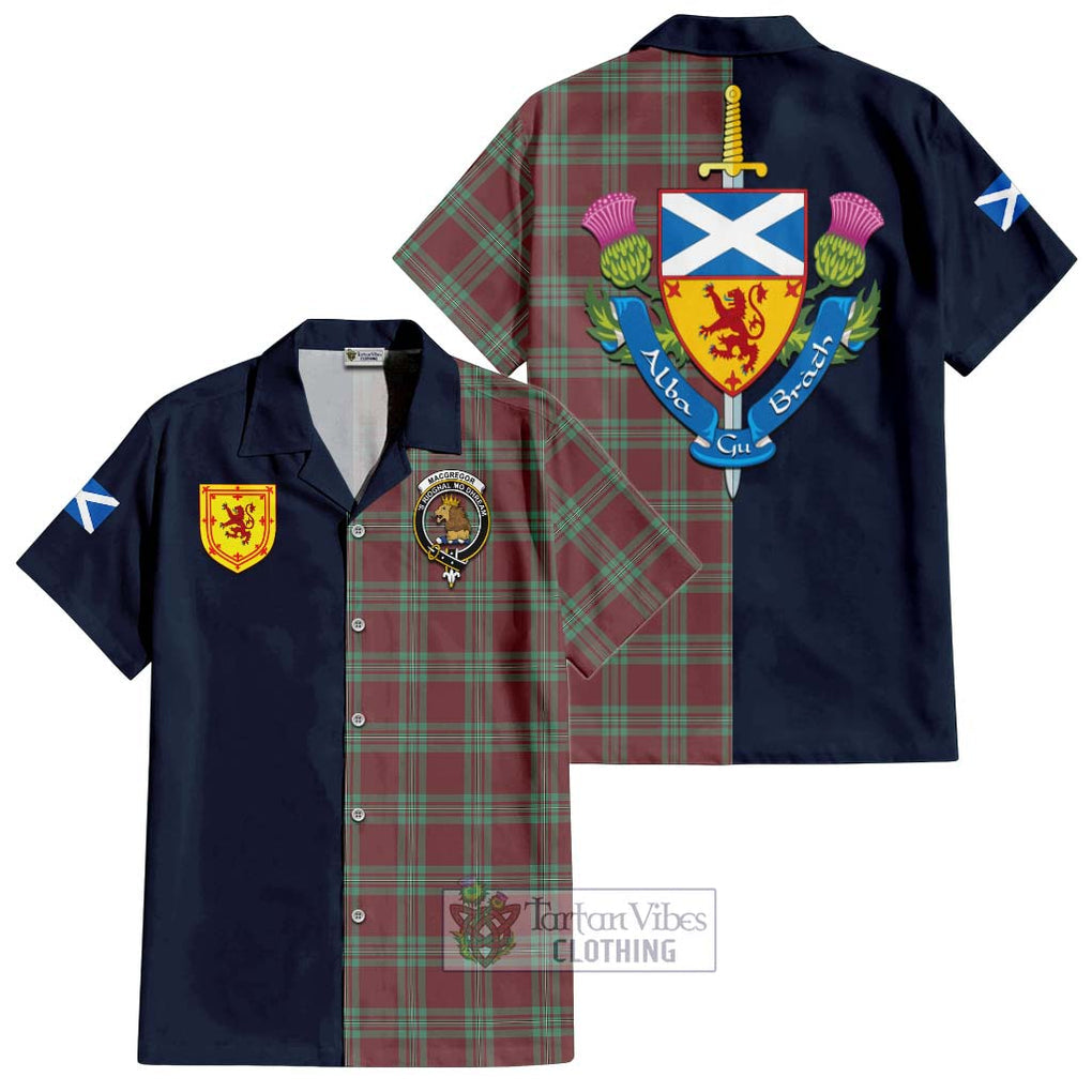 Tartan Vibes Clothing MacGregor Hunting Ancient Tartan Short Sleeve Button Shirt with Scottish Lion Royal Arm Half Style