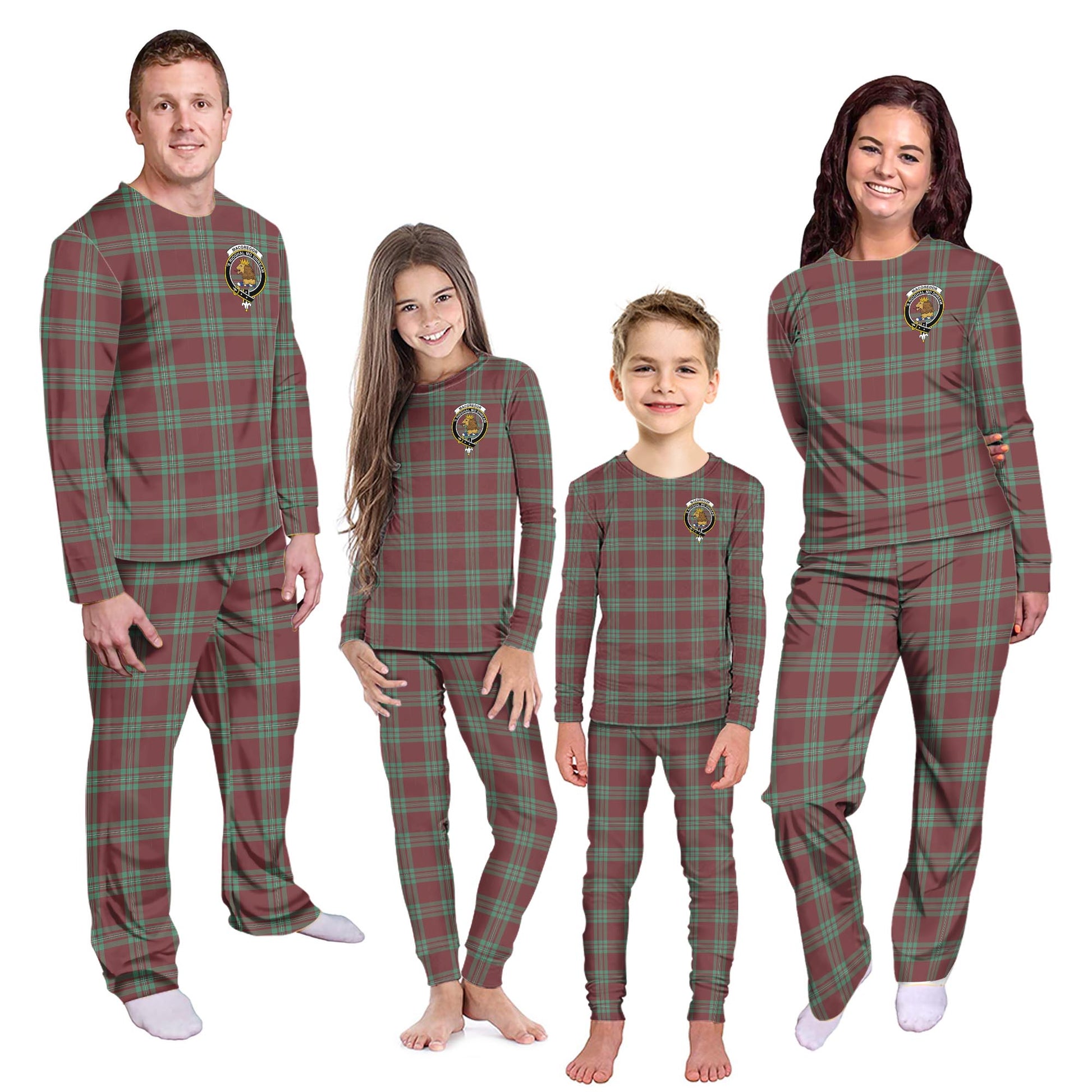 MacGregor Hunting Ancient Tartan Pajamas Family Set with Family Crest - Tartanvibesclothing