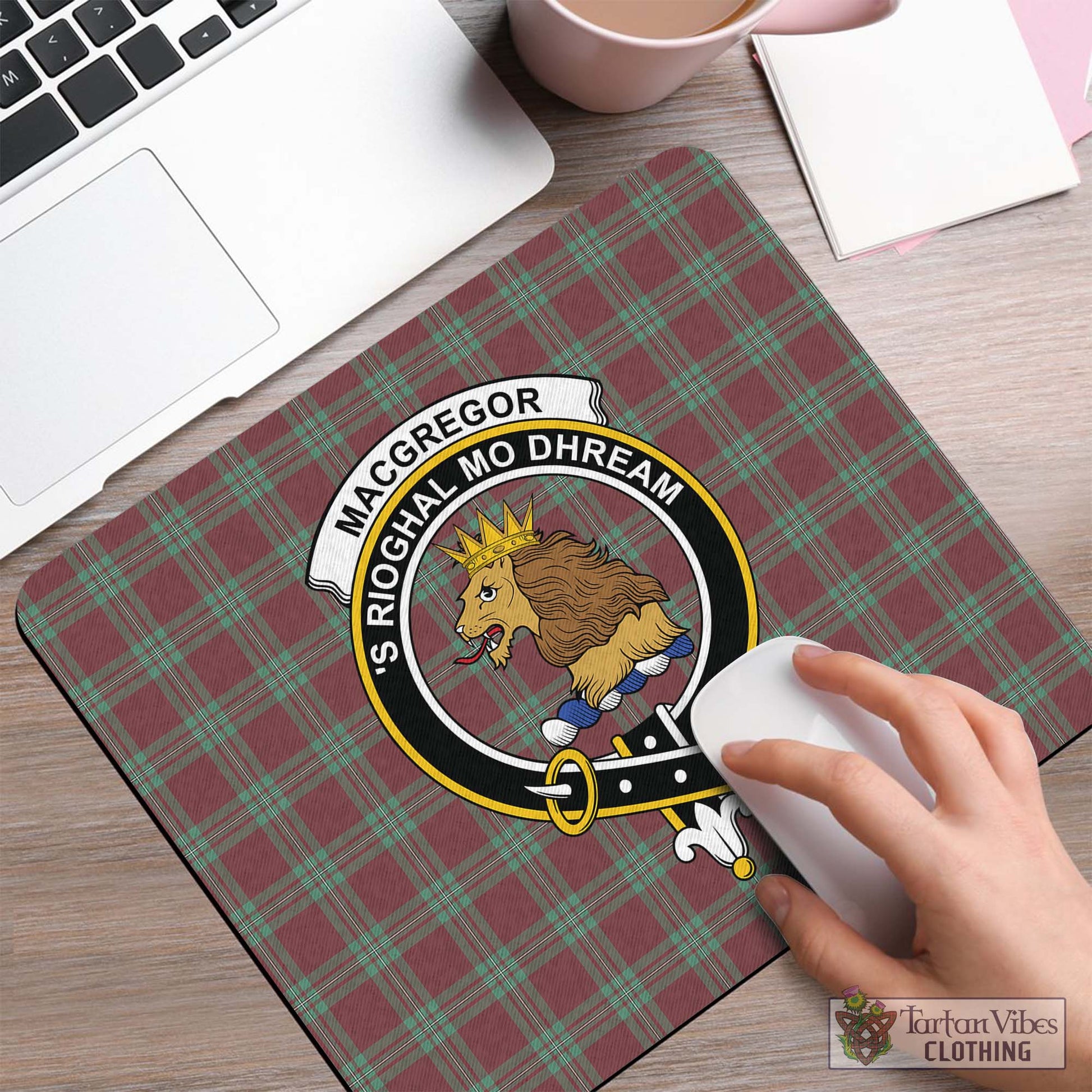 Tartan Vibes Clothing MacGregor Hunting Ancient Tartan Mouse Pad with Family Crest