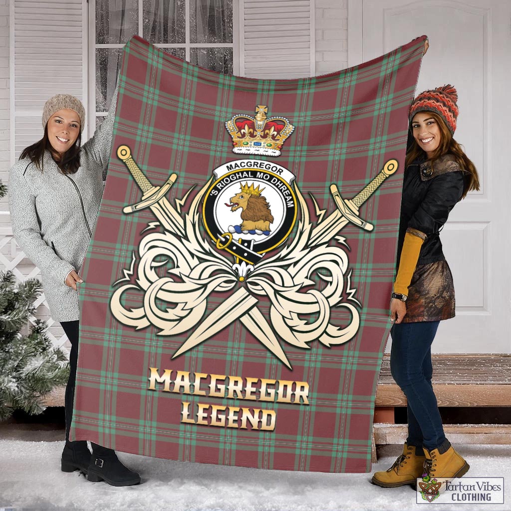 Tartan Vibes Clothing MacGregor Hunting Ancient Tartan Blanket with Clan Crest and the Golden Sword of Courageous Legacy