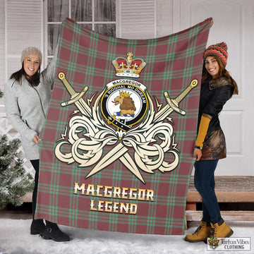 MacGregor Hunting Ancient Tartan Blanket with Clan Crest and the Golden Sword of Courageous Legacy