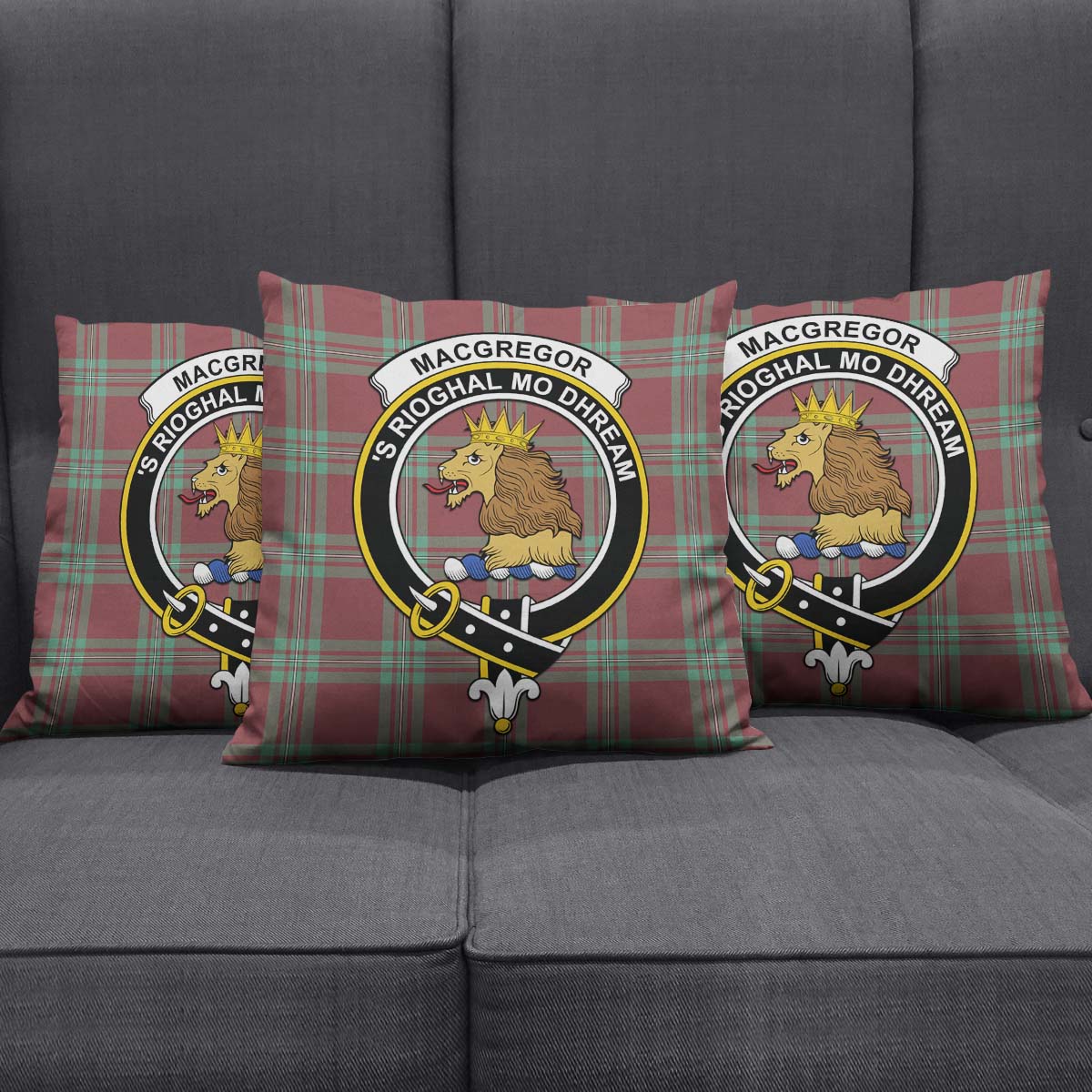 MacGregor Hunting Ancient Tartan Pillow Cover with Family Crest Square Pillow Cover - Tartanvibesclothing