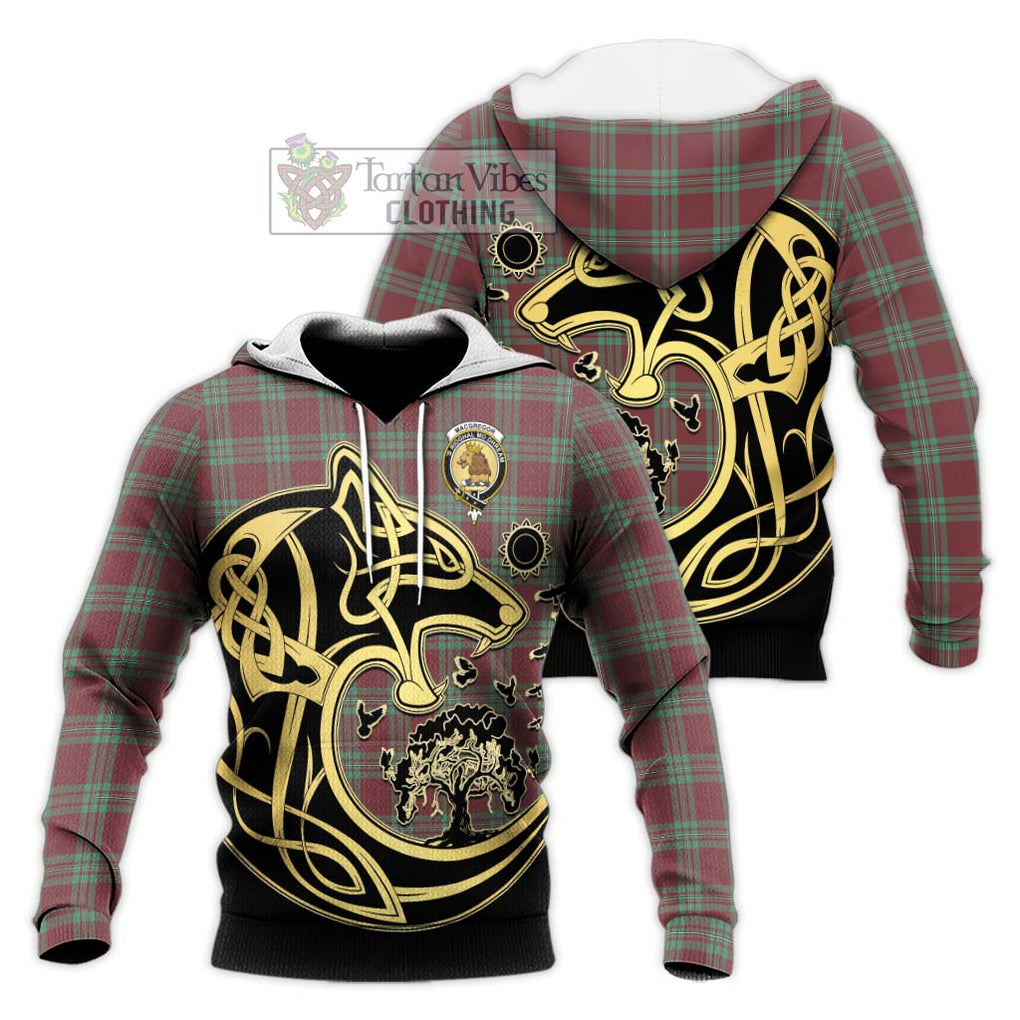 MacGregor Hunting Ancient Tartan Knitted Hoodie with Family Crest Celtic Wolf Style Unisex Knitted Pullover Hoodie - Tartan Vibes Clothing