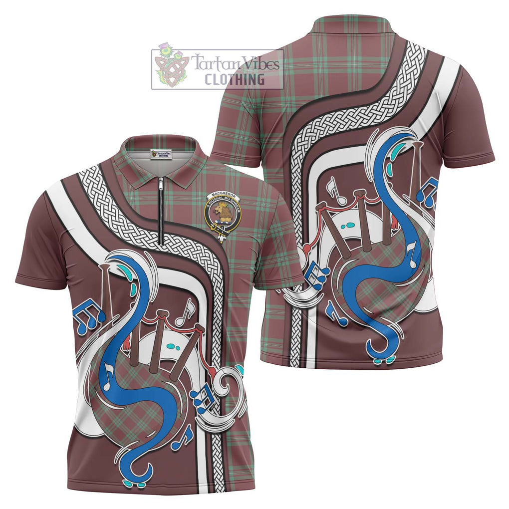 MacGregor Hunting Ancient Tartan Zipper Polo Shirt with Epic Bagpipe Style Unisex - Tartanvibesclothing Shop