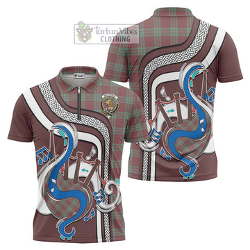 MacGregor Hunting Ancient Tartan Zipper Polo Shirt with Epic Bagpipe Style