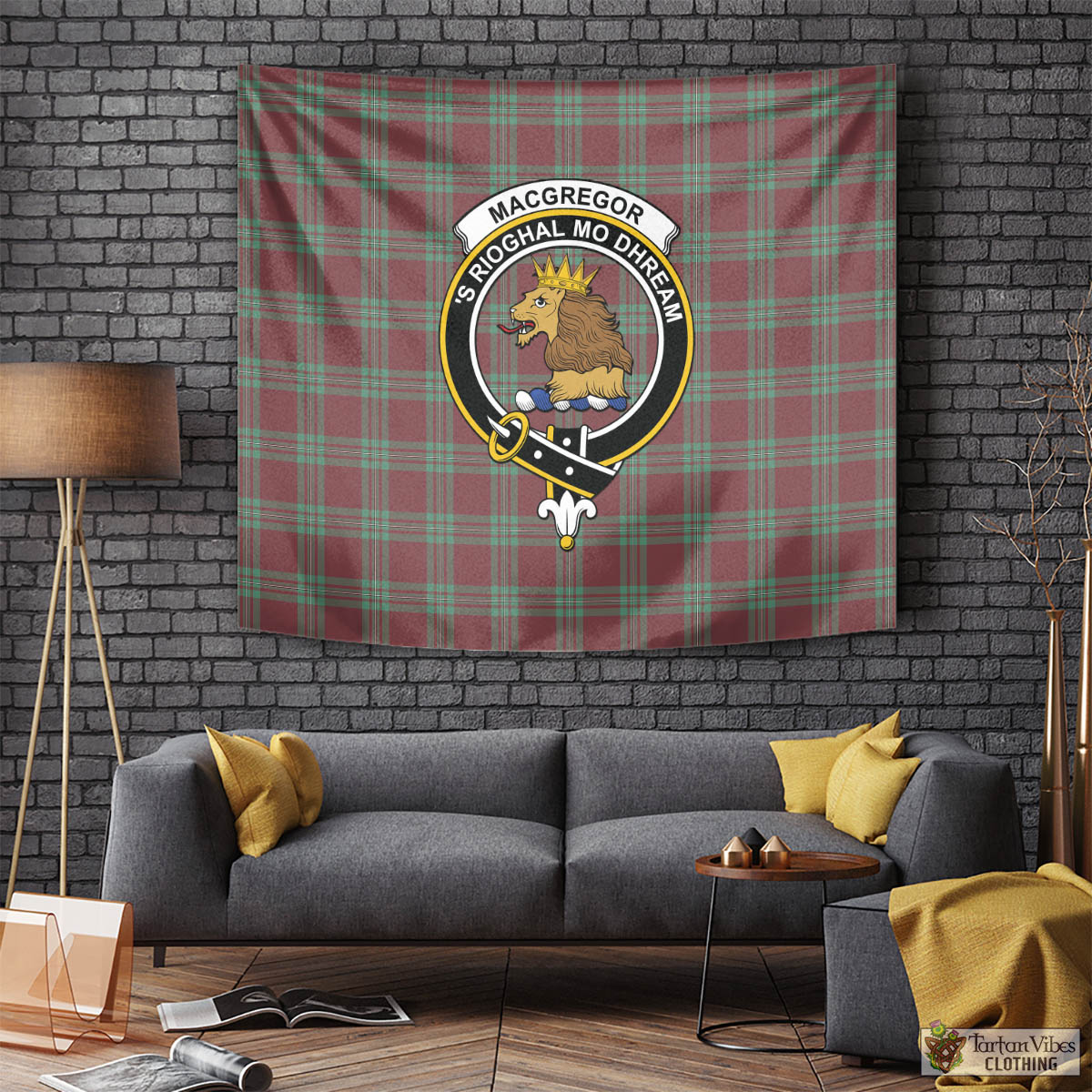 Tartan Vibes Clothing MacGregor Hunting Ancient Tartan Tapestry Wall Hanging and Home Decor for Room with Family Crest