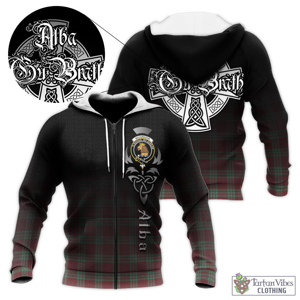 Tartan Vibes Clothing MacGregor Hunting Ancient Tartan Knitted Hoodie Featuring Alba Gu Brath Family Crest Celtic Inspired