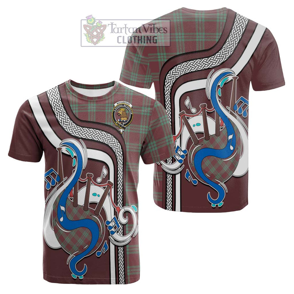 Tartan Vibes Clothing MacGregor Hunting Ancient Tartan Cotton T-shirt with Epic Bagpipe Style