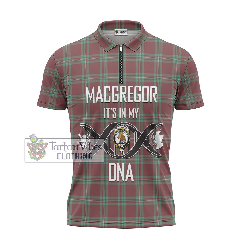 MacGregor Hunting Ancient Tartan Zipper Polo Shirt with Family Crest DNA In Me Style - Tartanvibesclothing Shop