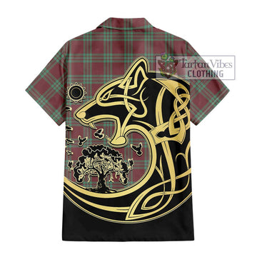 MacGregor Hunting Ancient Tartan Short Sleeve Button Shirt with Family Crest Celtic Wolf Style