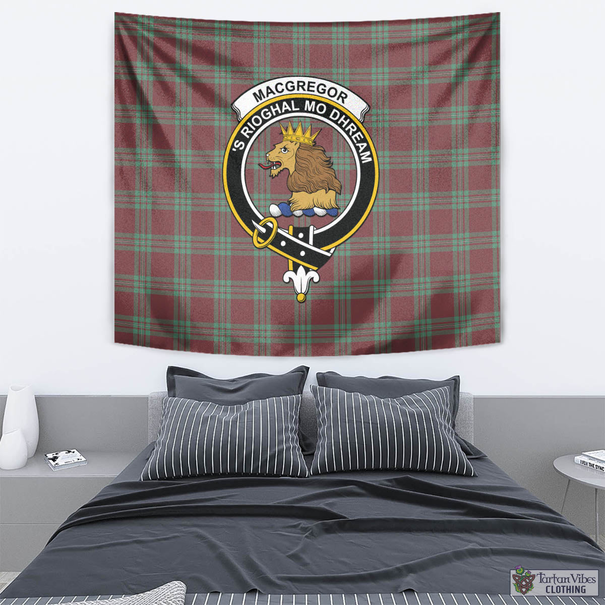 Tartan Vibes Clothing MacGregor Hunting Ancient Tartan Tapestry Wall Hanging and Home Decor for Room with Family Crest