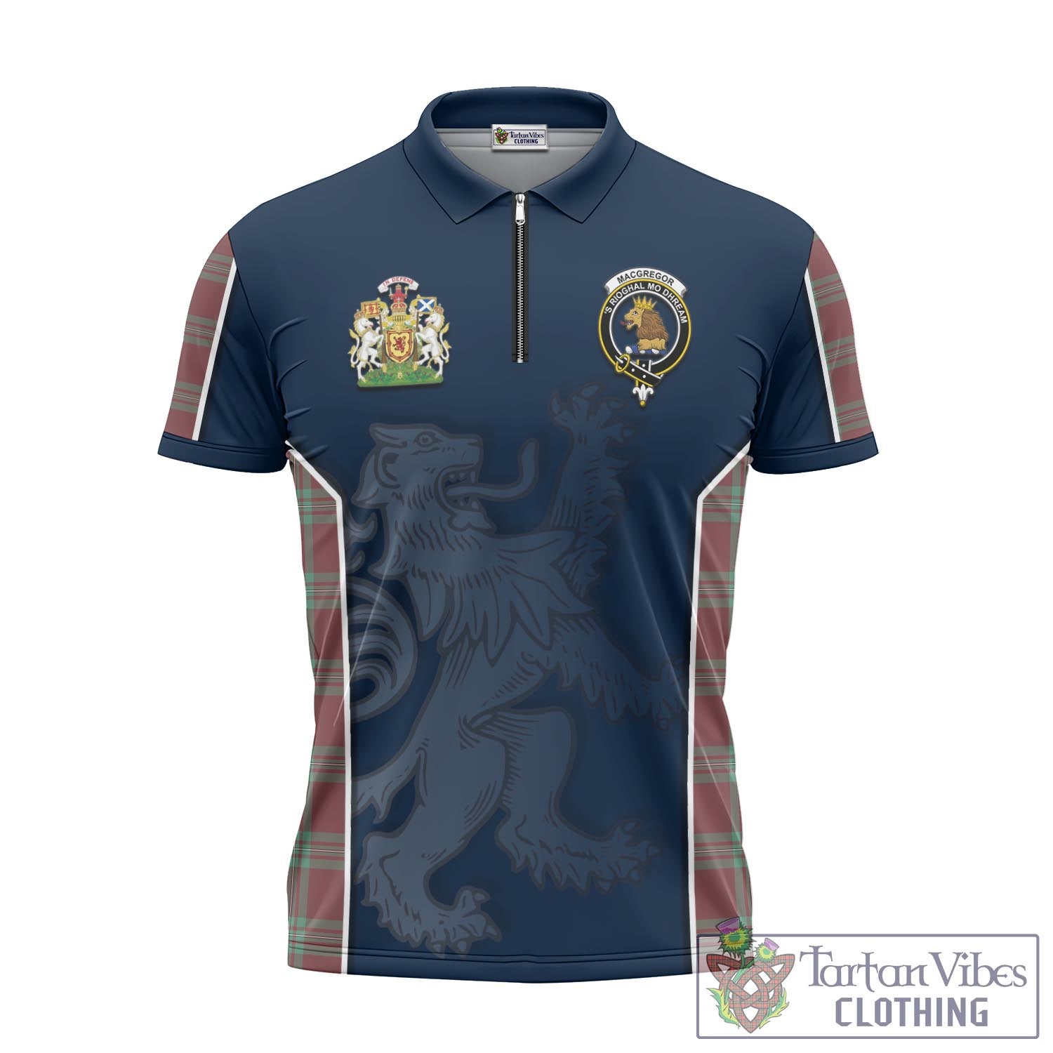 Tartan Vibes Clothing MacGregor Hunting Ancient Tartan Zipper Polo Shirt with Family Crest and Lion Rampant Vibes Sport Style