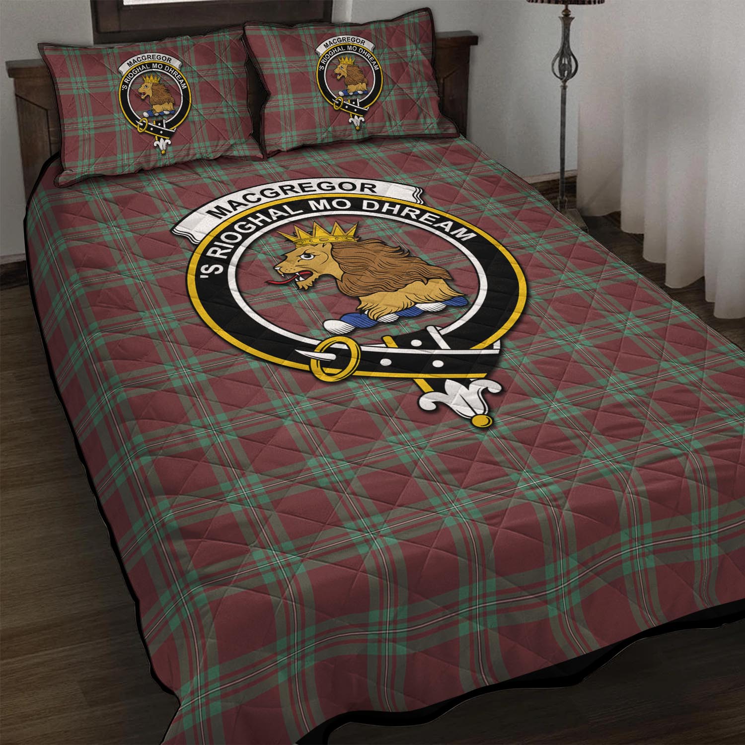 MacGregor Hunting Ancient Tartan Quilt Bed Set with Family Crest - Tartan Vibes Clothing