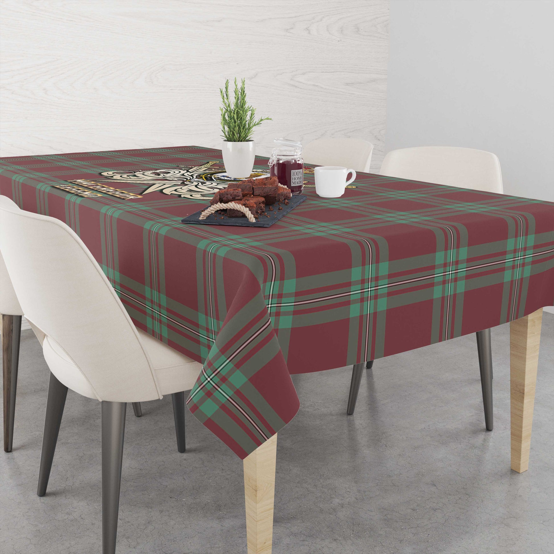 Tartan Vibes Clothing MacGregor Hunting Ancient Tartan Tablecloth with Clan Crest and the Golden Sword of Courageous Legacy