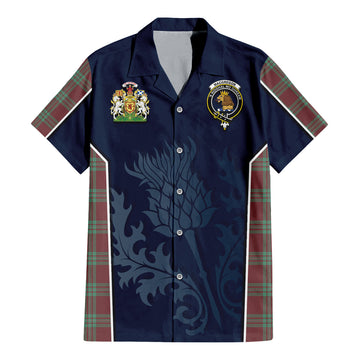 MacGregor Hunting Ancient Tartan Short Sleeve Button Up Shirt with Family Crest and Scottish Thistle Vibes Sport Style