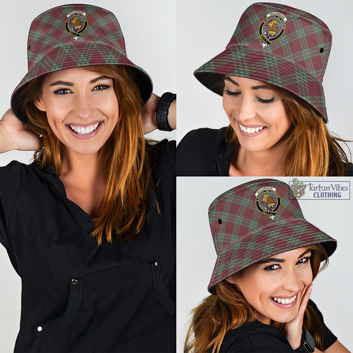 Tartan Vibes Clothing MacGregor Hunting Ancient Tartan Bucket Hat with Family Crest