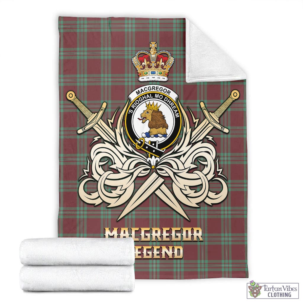 Tartan Vibes Clothing MacGregor Hunting Ancient Tartan Blanket with Clan Crest and the Golden Sword of Courageous Legacy