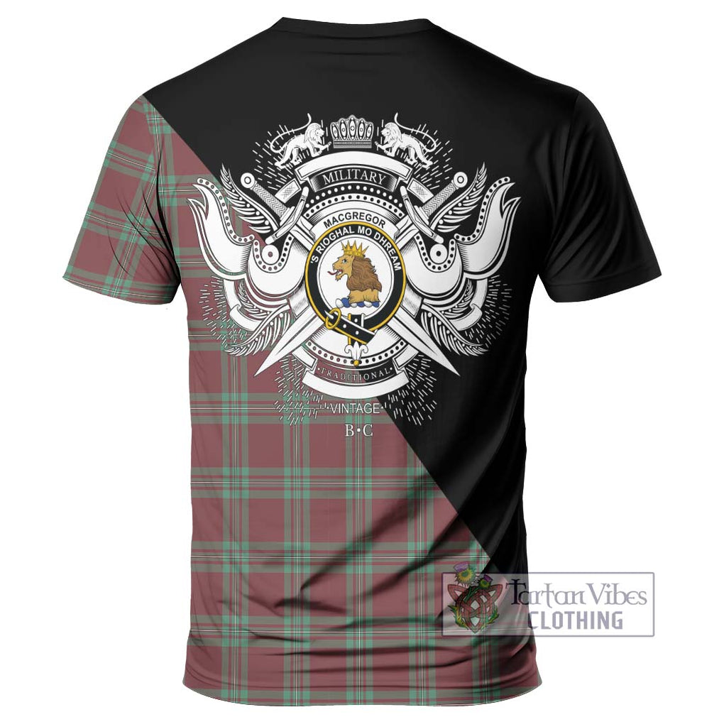 MacGregor Hunting Ancient Tartan T-Shirt with Family Crest and Military Logo Style - Tartanvibesclothing Shop