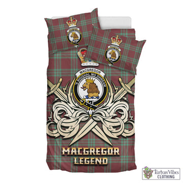 MacGregor Hunting Ancient Tartan Bedding Set with Clan Crest and the Golden Sword of Courageous Legacy