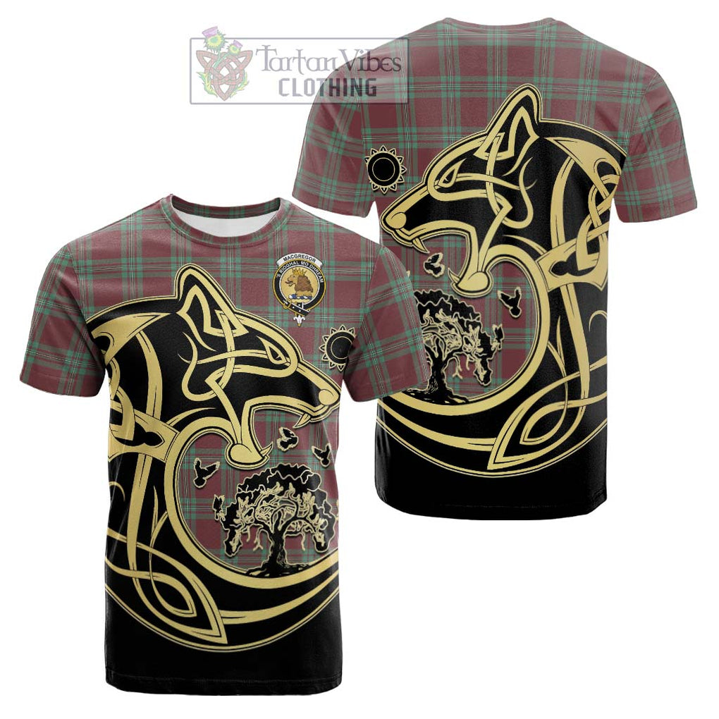 Tartan Vibes Clothing MacGregor Hunting Ancient Tartan Cotton T-shirt with Family Crest Celtic Wolf Style