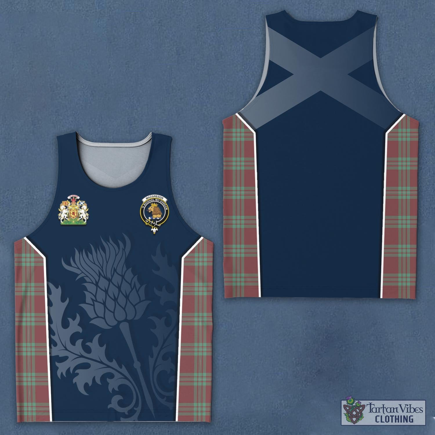 Tartan Vibes Clothing MacGregor Hunting Ancient Tartan Men's Tanks Top with Family Crest and Scottish Thistle Vibes Sport Style