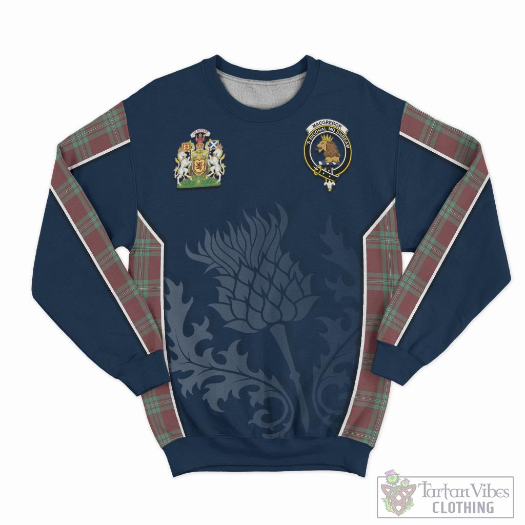 Tartan Vibes Clothing MacGregor Hunting Ancient Tartan Sweatshirt with Family Crest and Scottish Thistle Vibes Sport Style