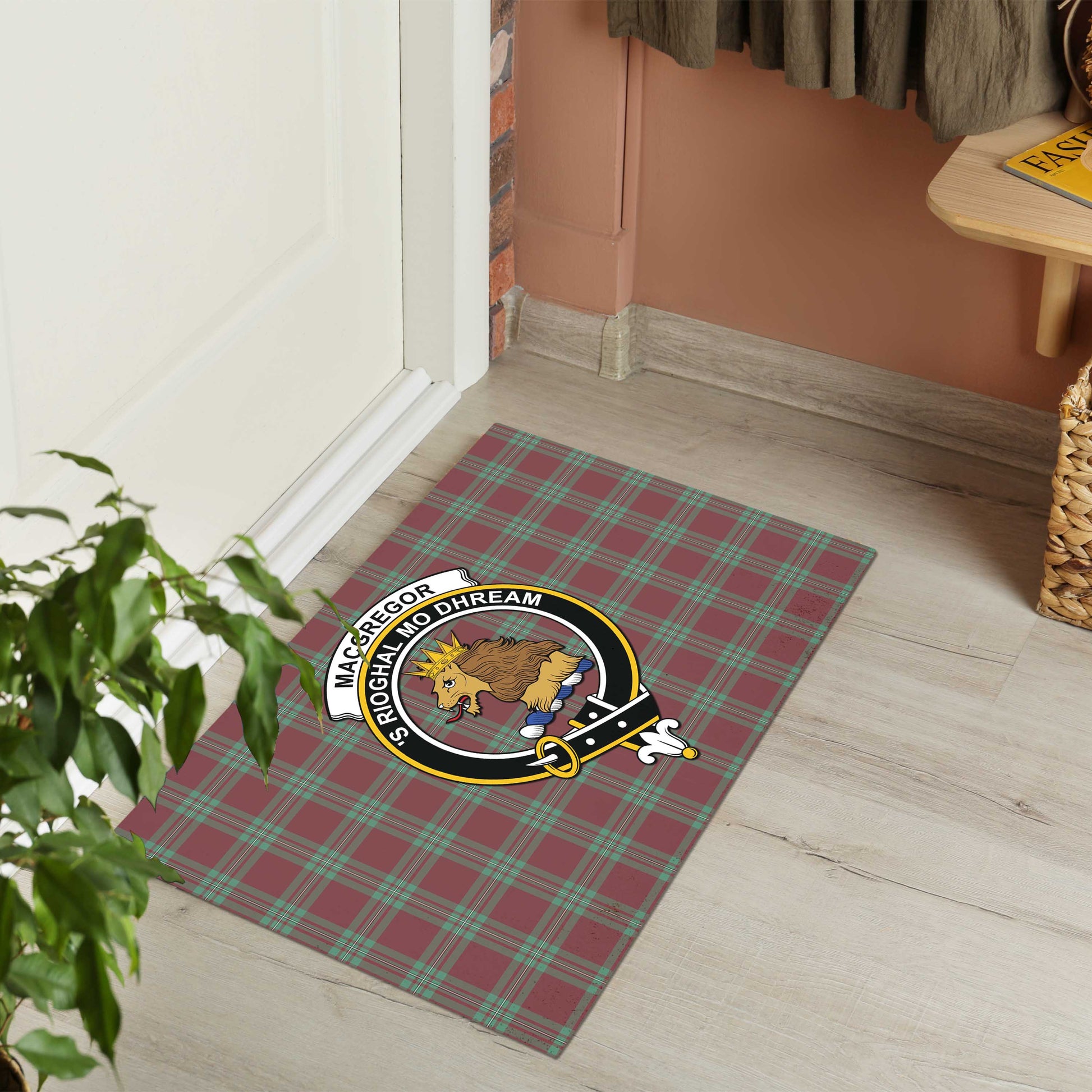 MacGregor Hunting Ancient Tartan Door Mat with Family Crest - Tartanvibesclothing