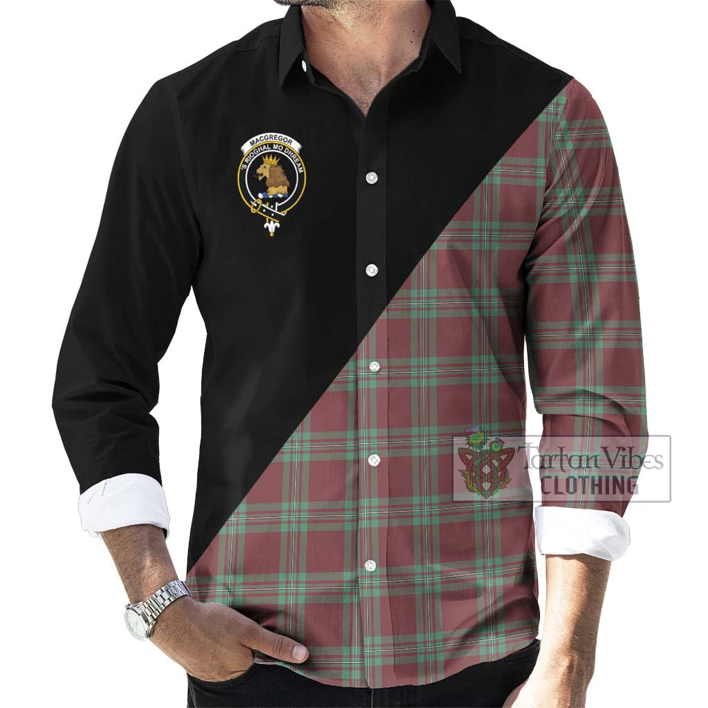 MacGregor Hunting Ancient Tartan Long Sleeve Button Shirt with Family Crest and Military Logo Style - Tartanvibesclothing Shop