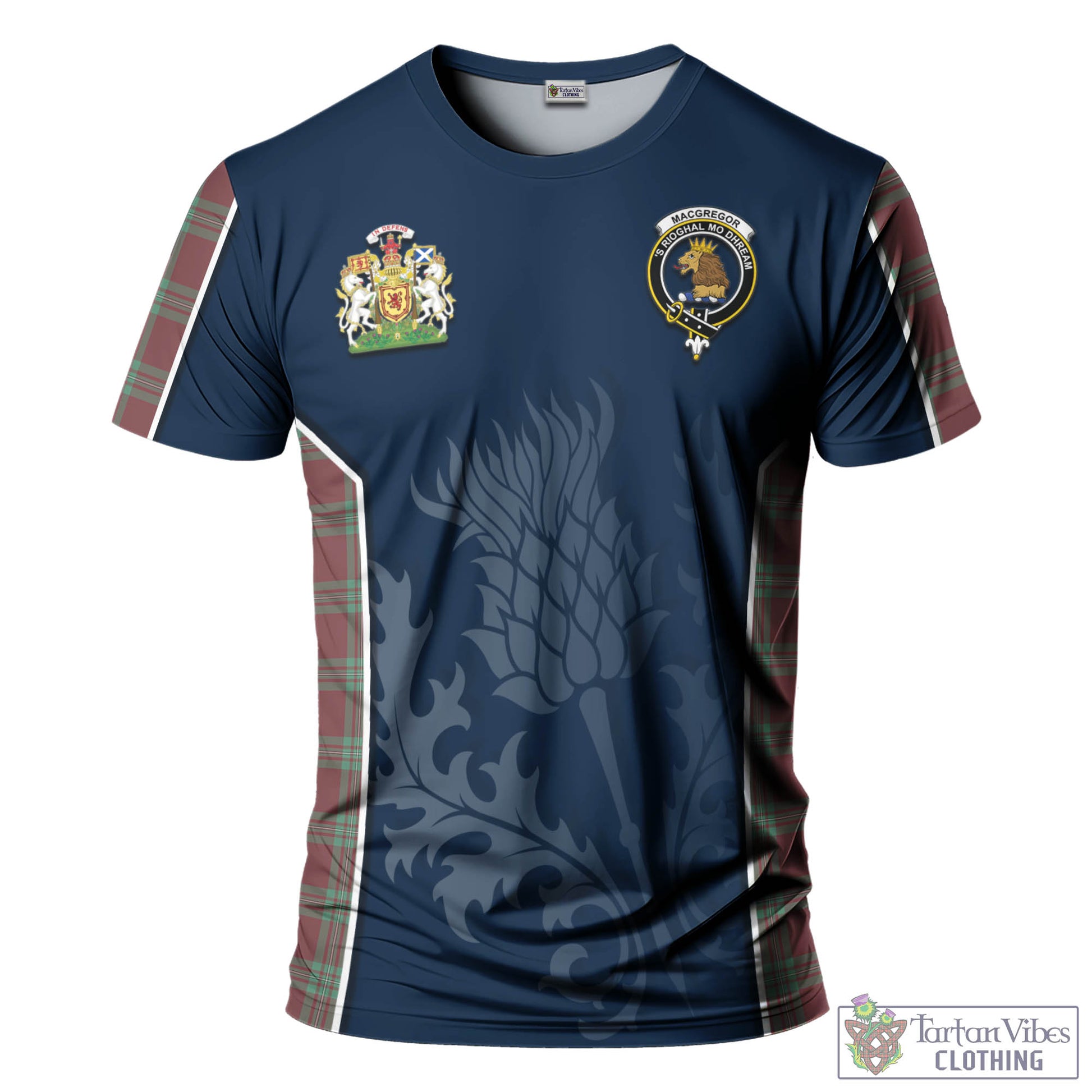 Tartan Vibes Clothing MacGregor Hunting Ancient Tartan T-Shirt with Family Crest and Scottish Thistle Vibes Sport Style