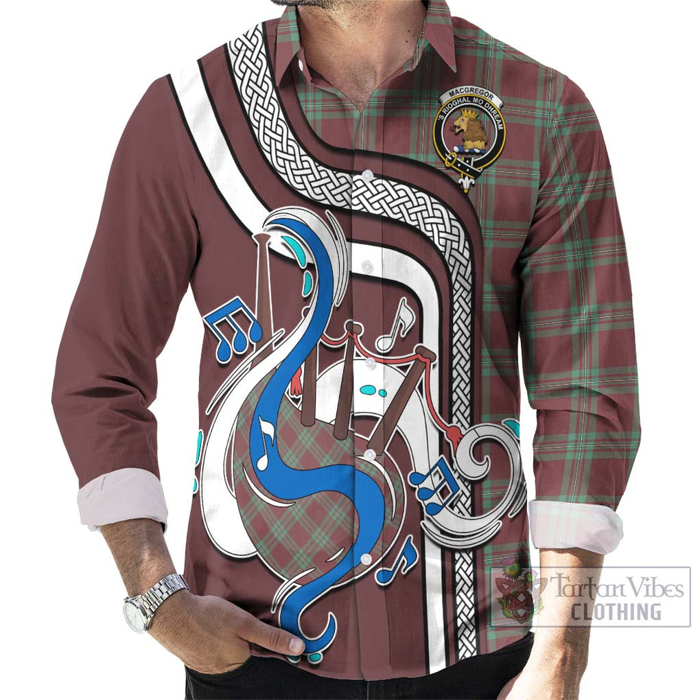 MacGregor Hunting Ancient Tartan Long Sleeve Button Shirt with Epic Bagpipe Style - Tartanvibesclothing Shop