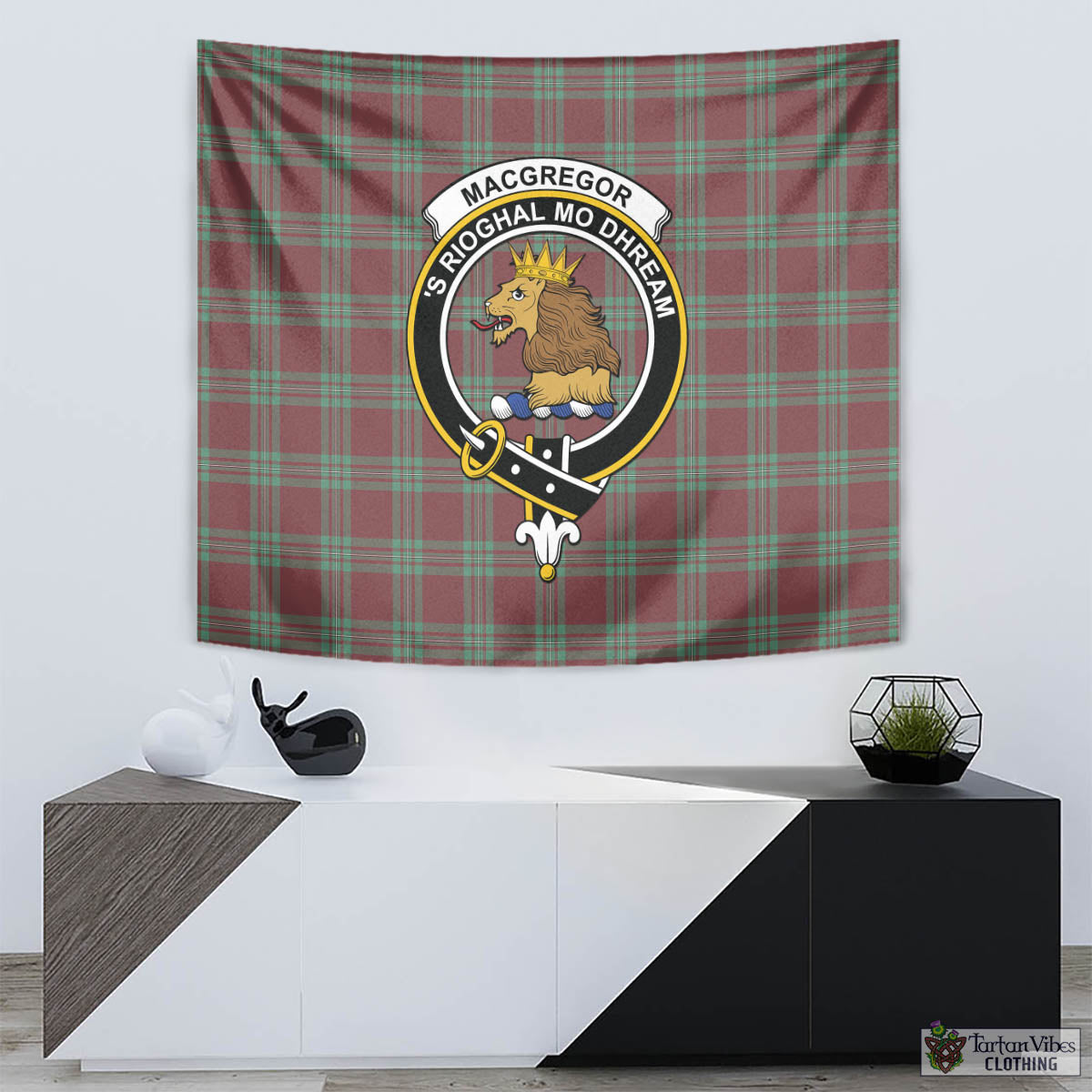 Tartan Vibes Clothing MacGregor Hunting Ancient Tartan Tapestry Wall Hanging and Home Decor for Room with Family Crest