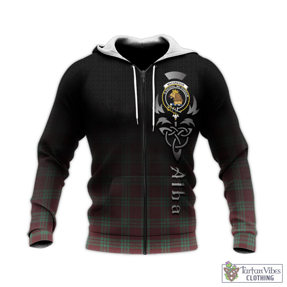 Tartan Vibes Clothing MacGregor Hunting Ancient Tartan Knitted Hoodie Featuring Alba Gu Brath Family Crest Celtic Inspired