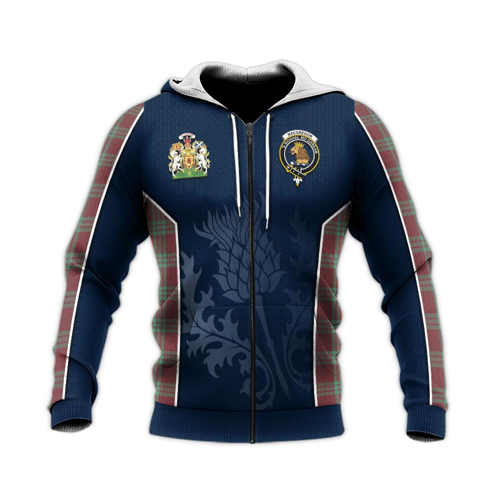 Tartan Vibes Clothing MacGregor Hunting Ancient Tartan Knitted Hoodie with Family Crest and Scottish Thistle Vibes Sport Style