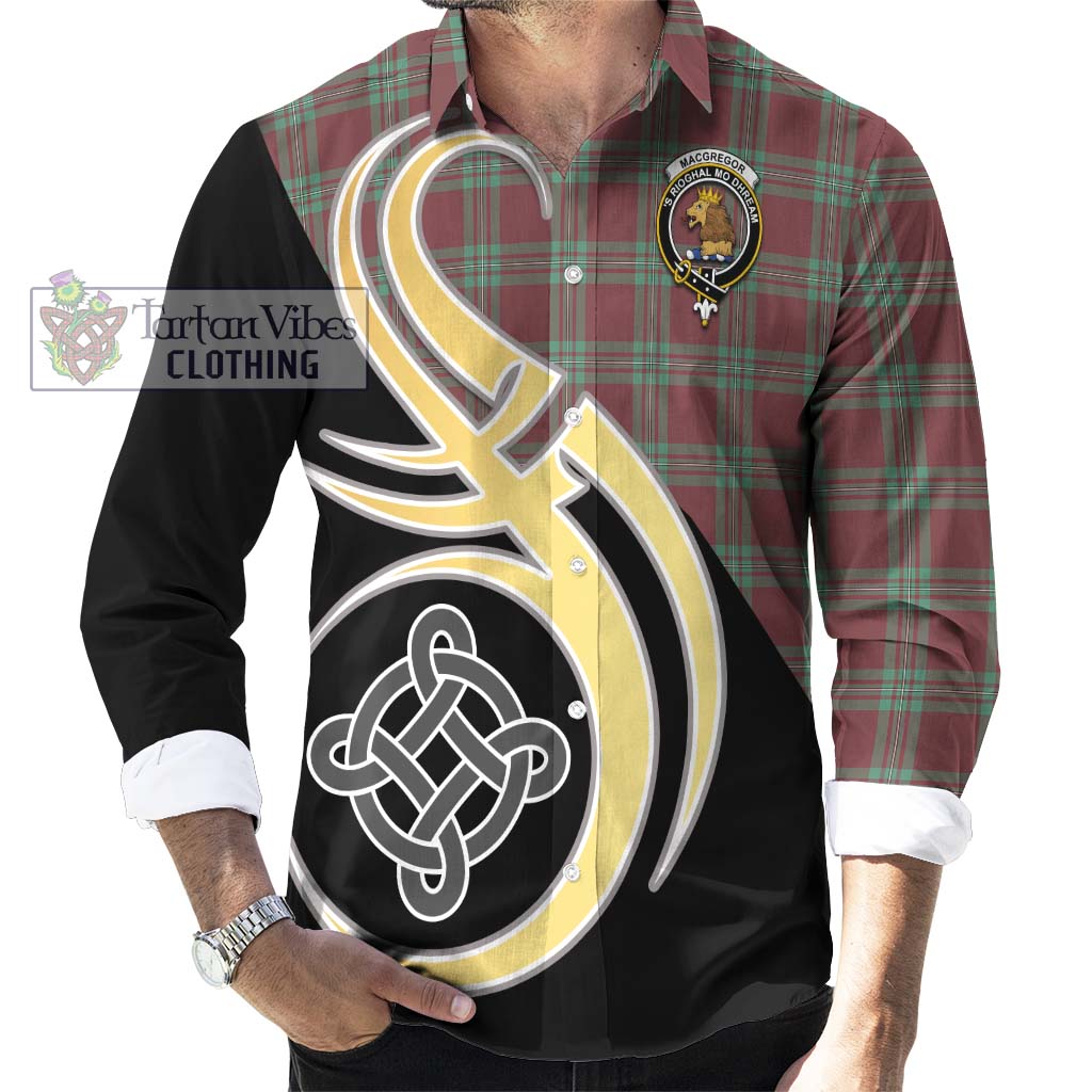 MacGregor Hunting Ancient Tartan Long Sleeve Button Shirt with Family Crest and Celtic Symbol Style - Tartan Vibes Clothing