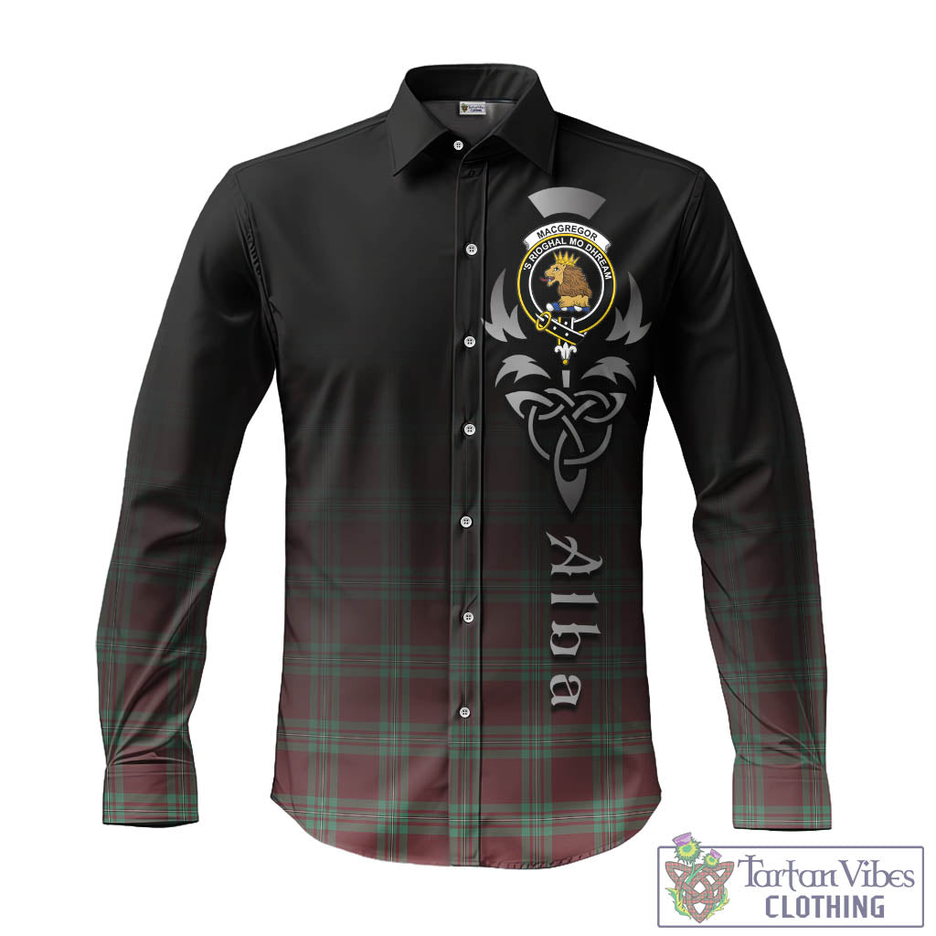 Tartan Vibes Clothing MacGregor Hunting Ancient Tartan Long Sleeve Button Up Featuring Alba Gu Brath Family Crest Celtic Inspired