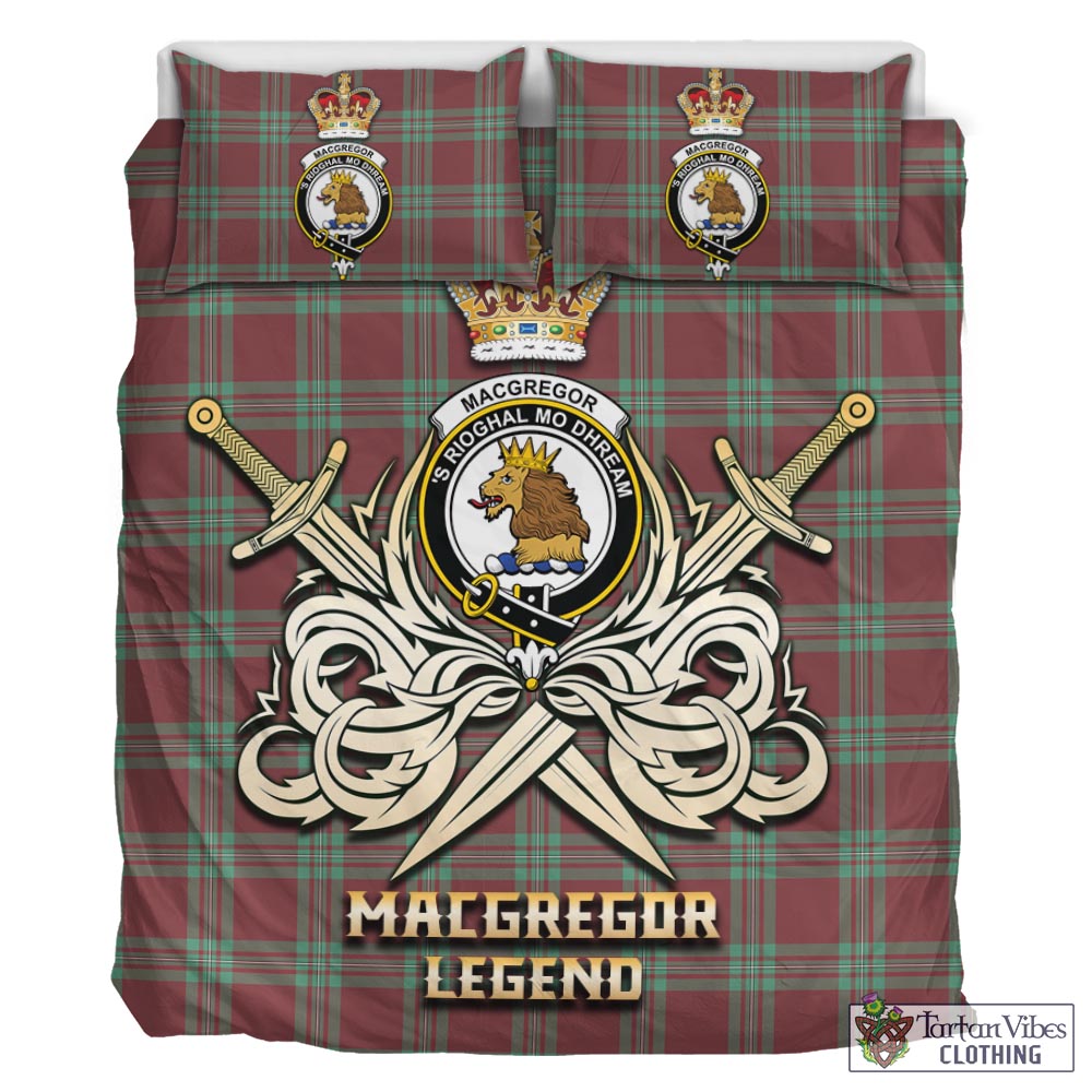 Tartan Vibes Clothing MacGregor Hunting Ancient Tartan Bedding Set with Clan Crest and the Golden Sword of Courageous Legacy