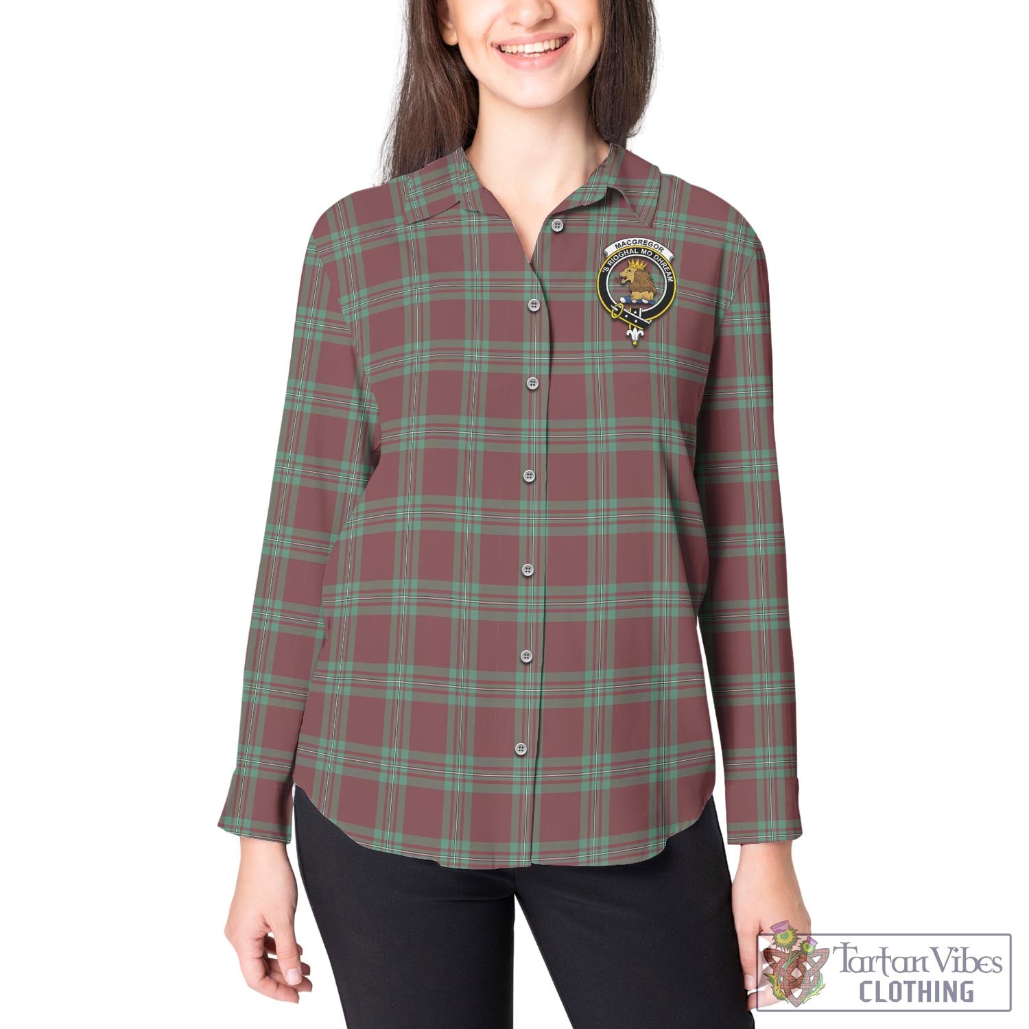 Tartan Vibes Clothing MacGregor Hunting Ancient Tartan Womens Casual Shirt with Family Crest