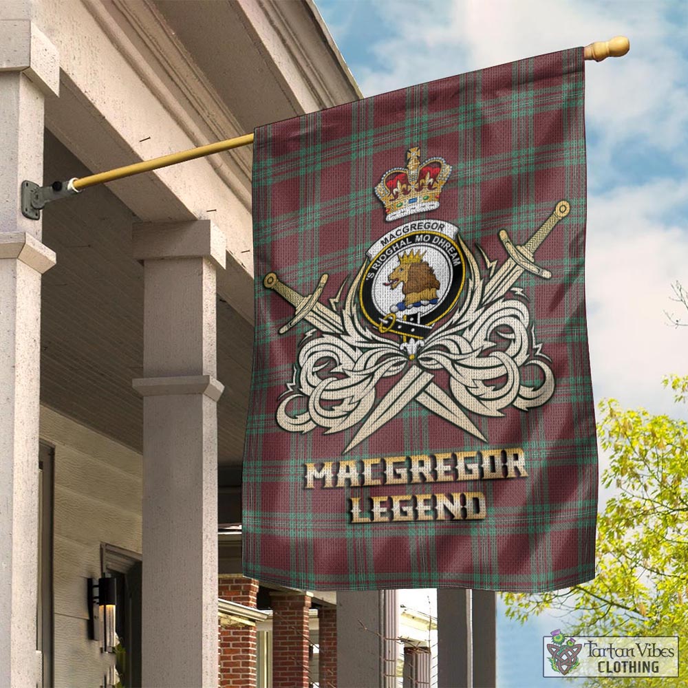 Tartan Vibes Clothing MacGregor Hunting Ancient Tartan Flag with Clan Crest and the Golden Sword of Courageous Legacy