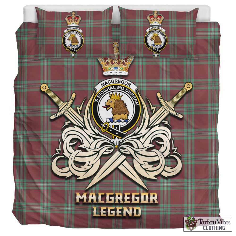 Tartan Vibes Clothing MacGregor Hunting Ancient Tartan Bedding Set with Clan Crest and the Golden Sword of Courageous Legacy