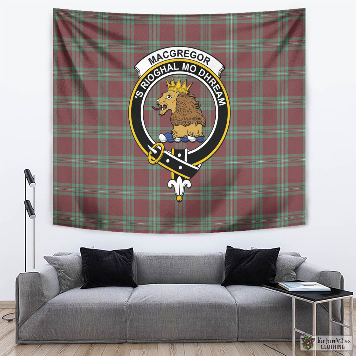 Tartan Vibes Clothing MacGregor Hunting Ancient Tartan Tapestry Wall Hanging and Home Decor for Room with Family Crest