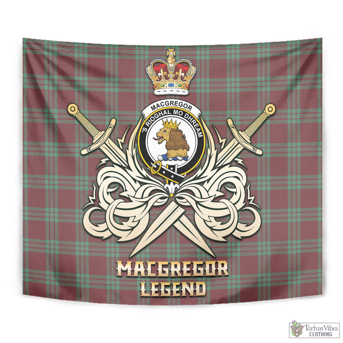 Tartan Vibes Clothing MacGregor Hunting Ancient Tartan Tapestry with Clan Crest and the Golden Sword of Courageous Legacy