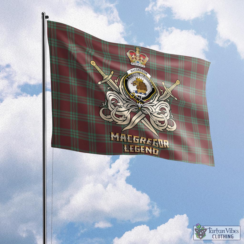 Tartan Vibes Clothing MacGregor Hunting Ancient Tartan Flag with Clan Crest and the Golden Sword of Courageous Legacy