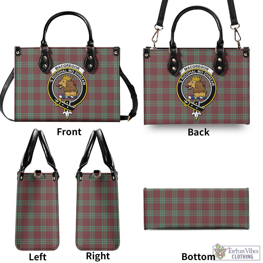 Tartan Vibes Clothing MacGregor Hunting Ancient Tartan Luxury Leather Handbags with Family Crest