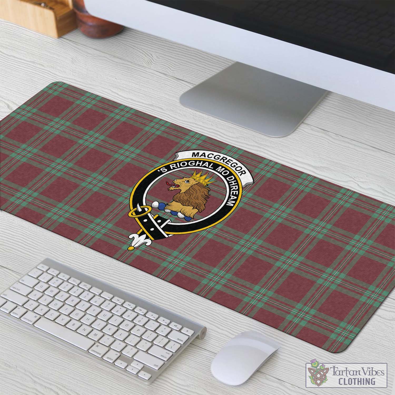 Tartan Vibes Clothing MacGregor Hunting Ancient Tartan Mouse Pad with Family Crest