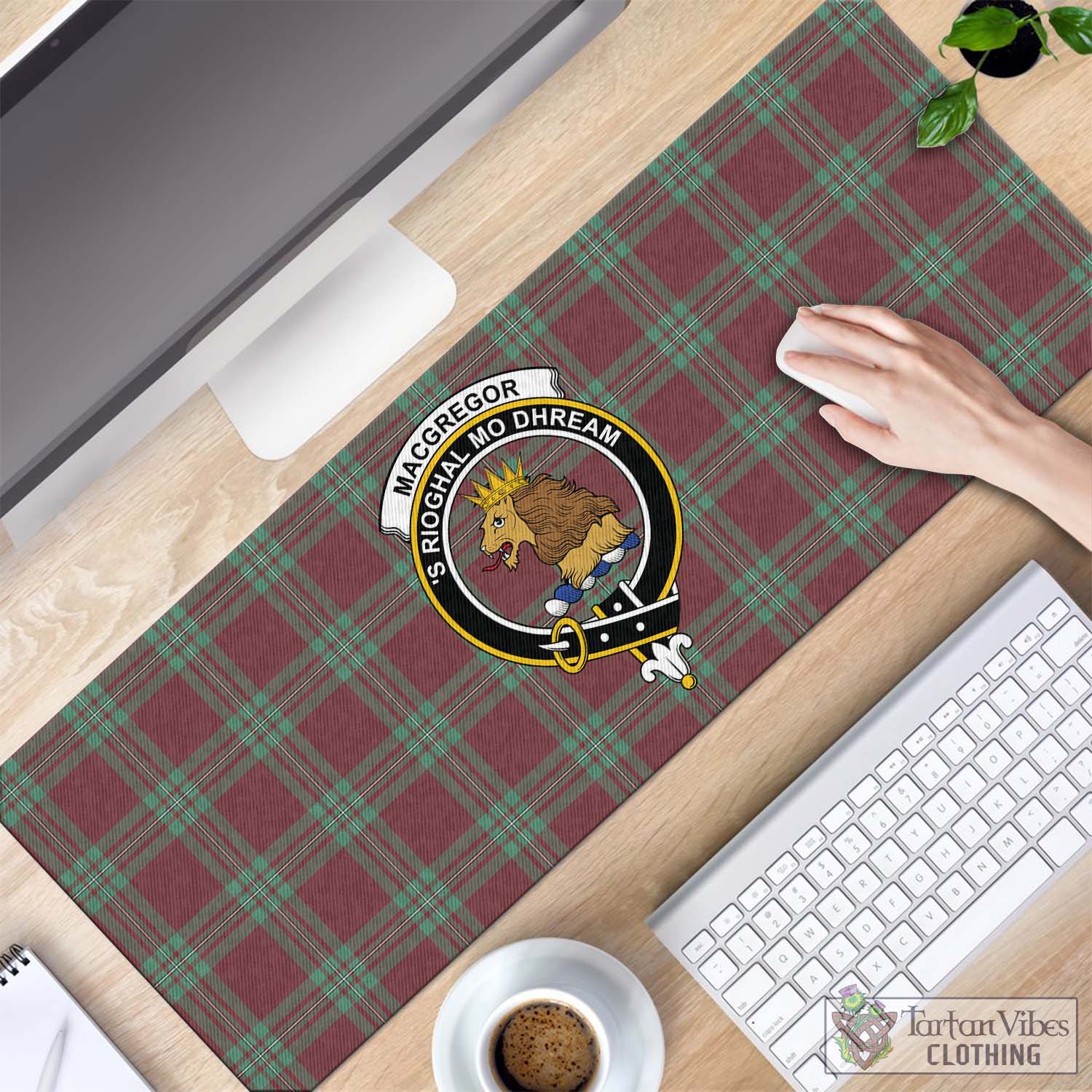 Tartan Vibes Clothing MacGregor Hunting Ancient Tartan Mouse Pad with Family Crest