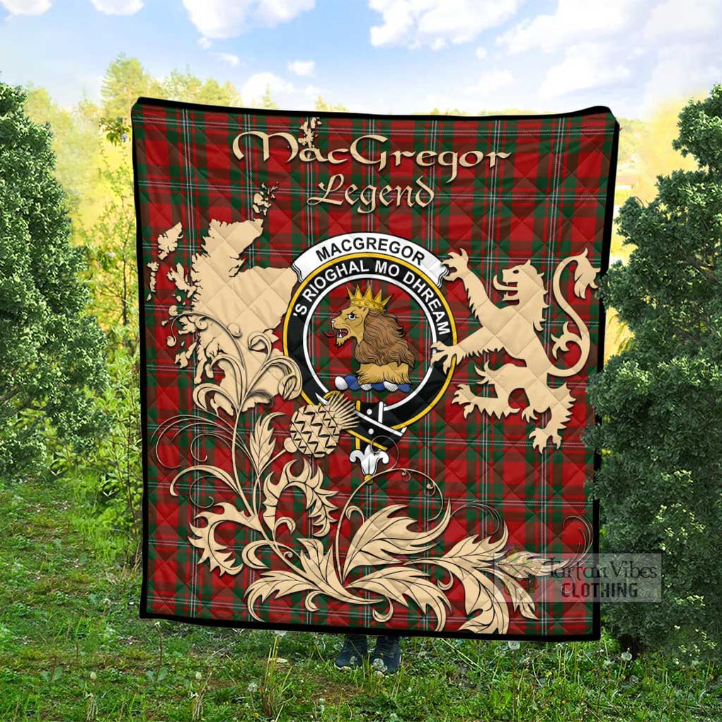 Tartan Vibes Clothing MacGregor (McGregor) Tartan Quilt with Family Crest and Scottish Symbol Style