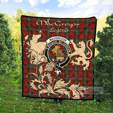 MacGregor (McGregor) Tartan Quilt with Family Crest and Scottish Symbol Style