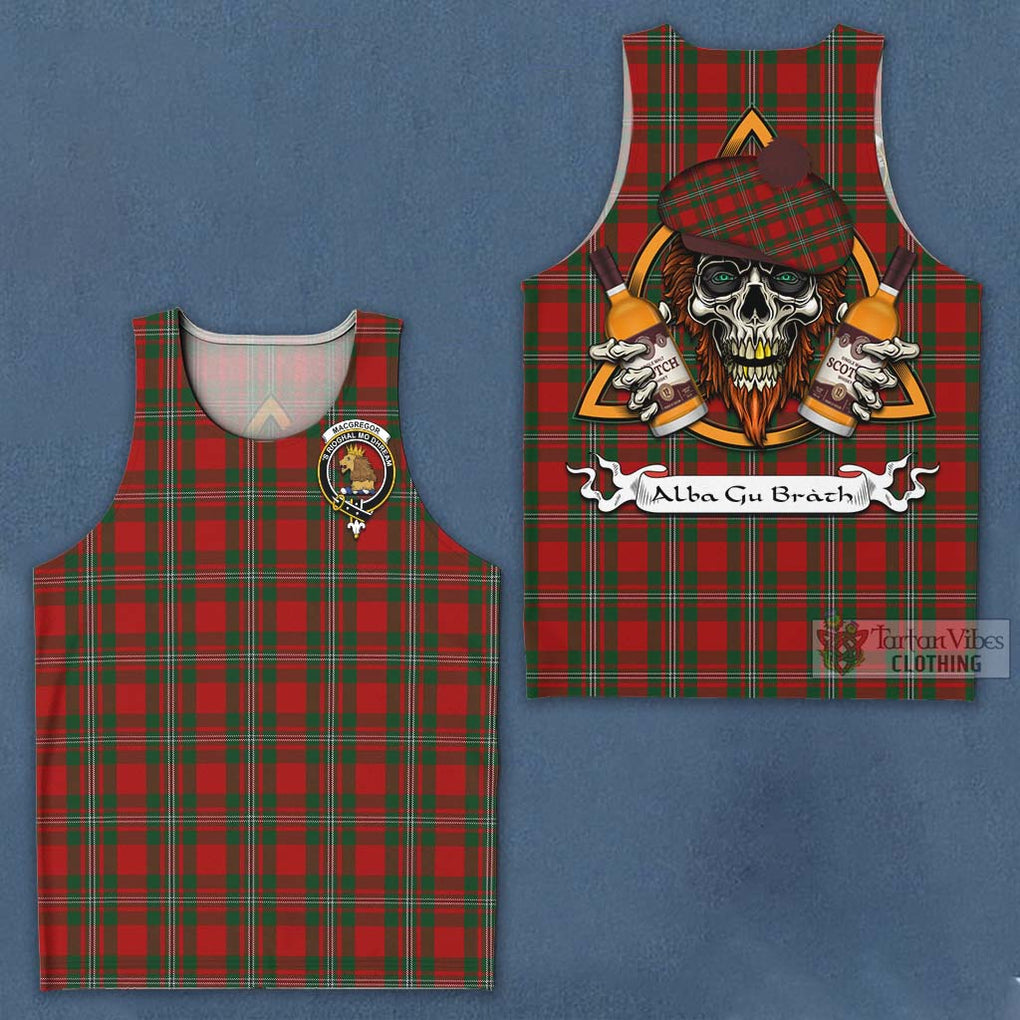 Tartan Vibes Clothing MacGregor (McGregor) Tartan Men's Tank Top with Family Crest and Bearded Skull Holding Bottles of Whiskey