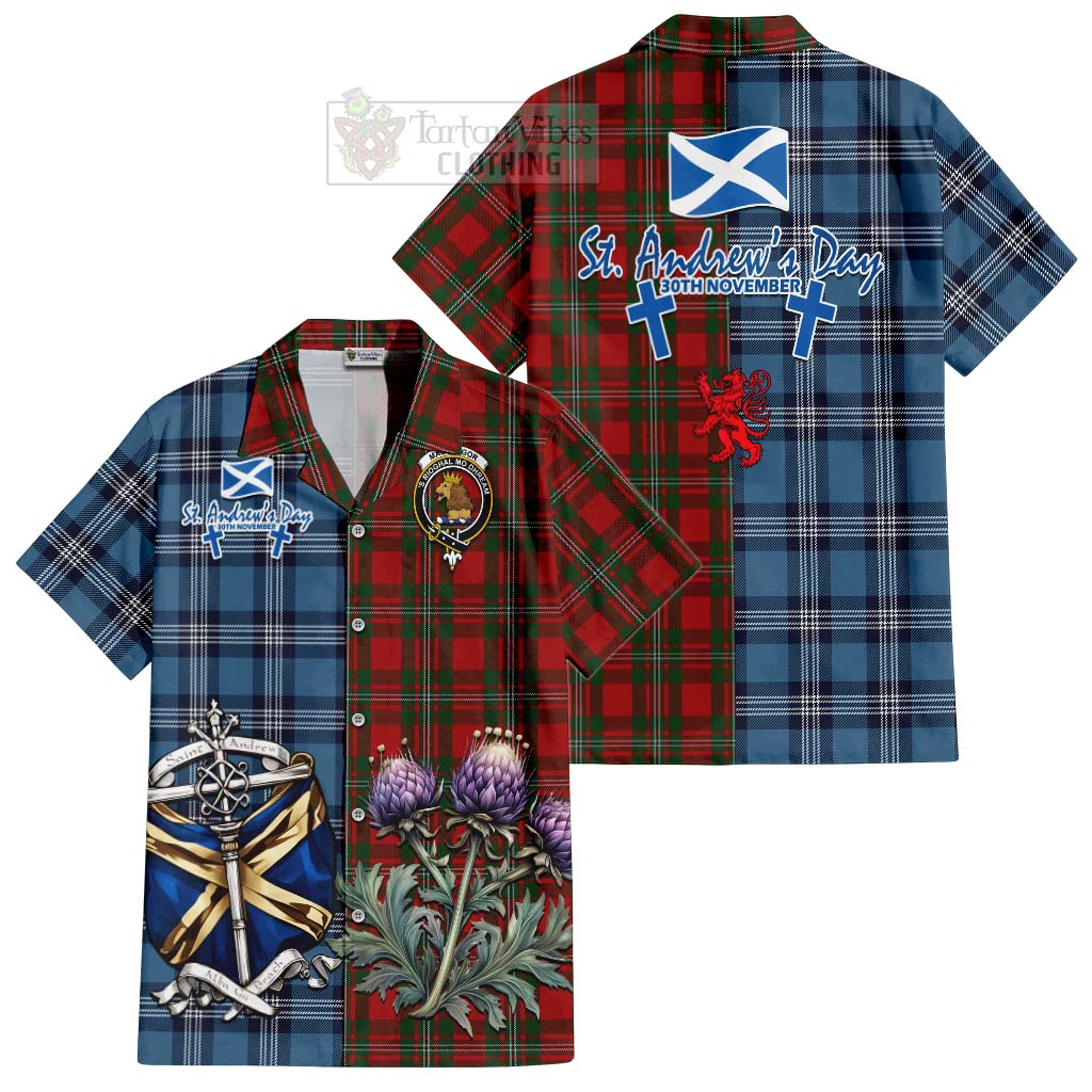 Tartan Vibes Clothing MacGregor (McGregor) Tartan Short Sleeve Button Shirt Happy St. Andrew's Day Half Tartan Style