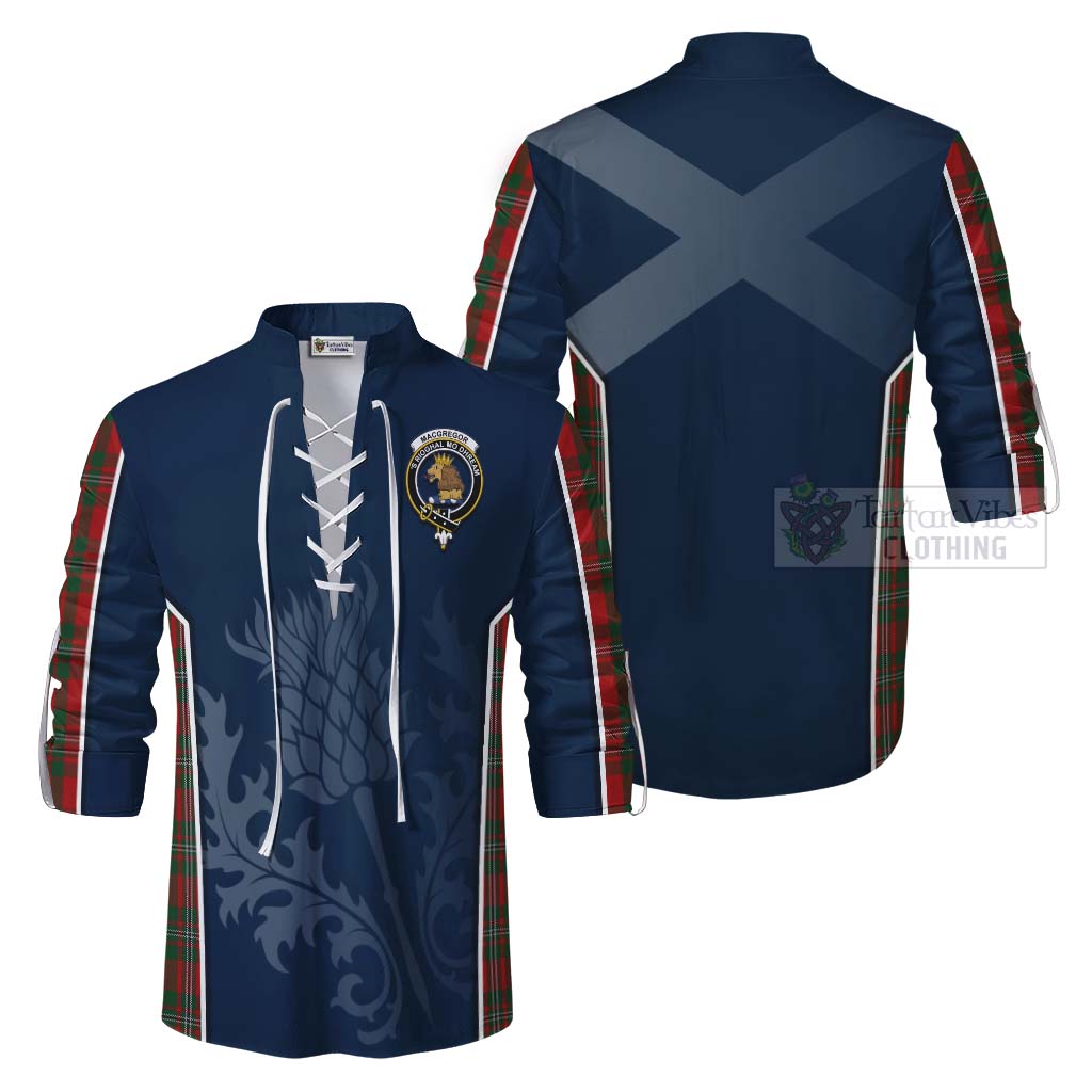 Tartan Vibes Clothing MacGregor (McGregor) Tartan Ghillie Kilt Shirt with Family Crest and Scottish Thistle Vibes Sport Style